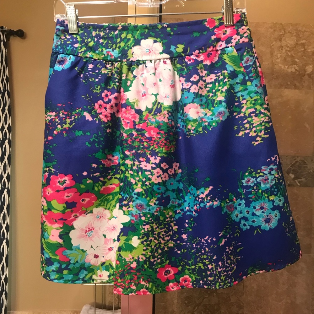 Francesca's Collections Floral Mini Skirt - Blue and Pink
